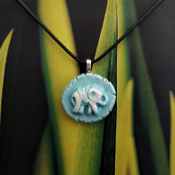 Handmade Ceramic Light Blue Elephant Pendant Necklace - Picture 14 of 16